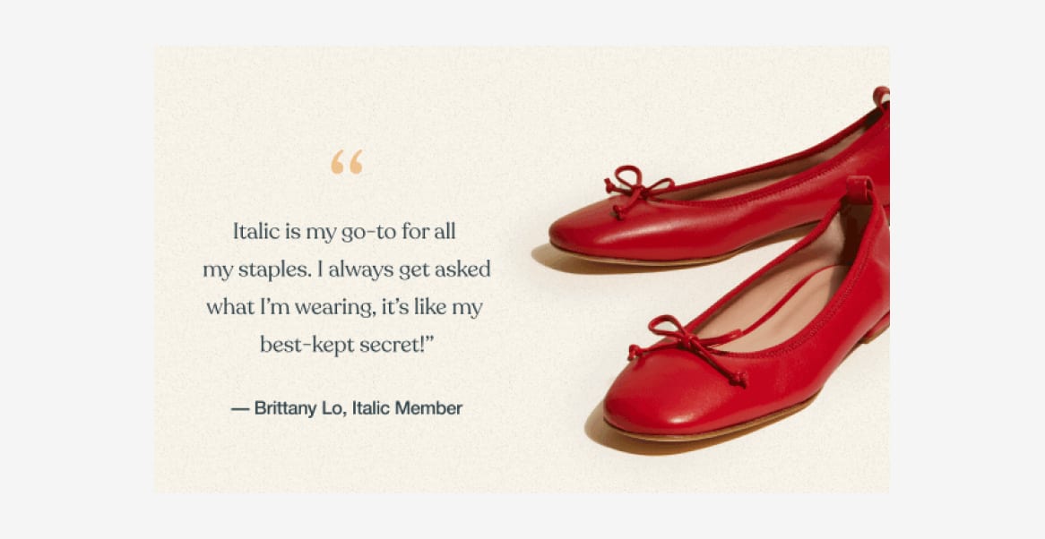 Пример тренда email-маркетинга на UGC – отзыв клиента добавлен в тело письма с подходящей парой обуви из магазина